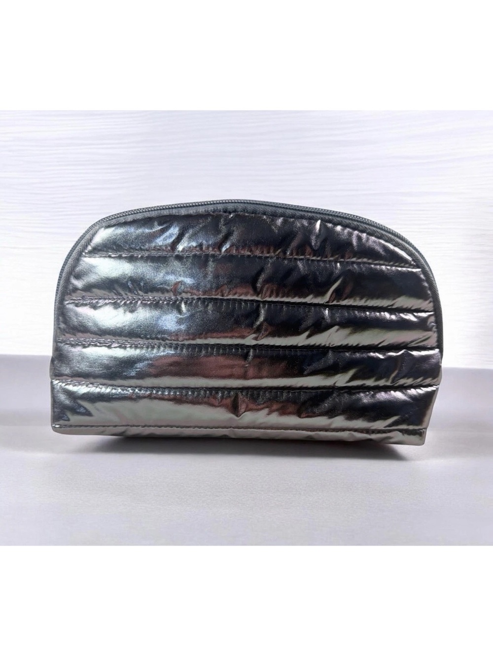 Shimmer Quilted Metallic Cosmetic Pouch in Silver